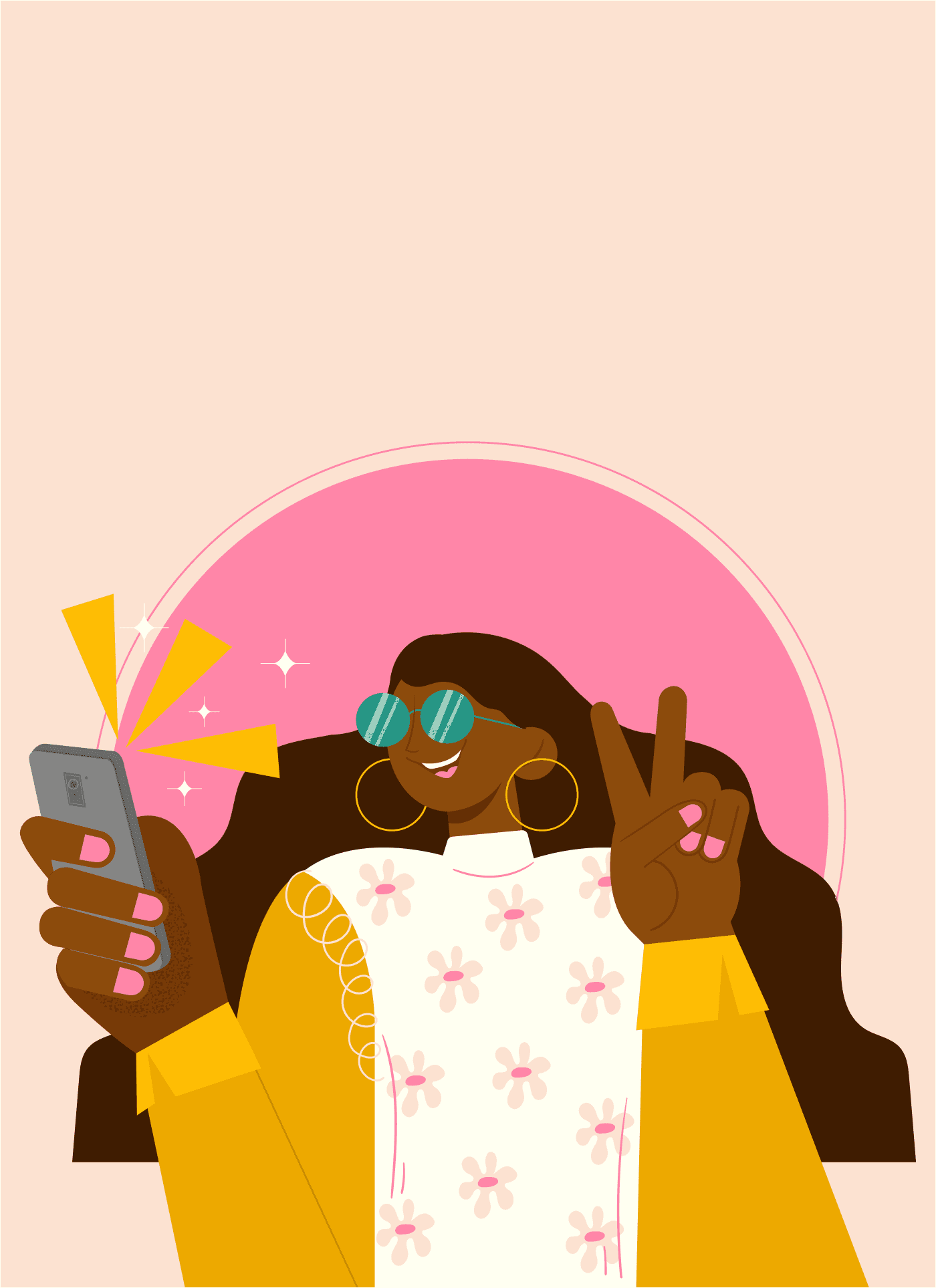 character illustration of a woman with two fingers up
